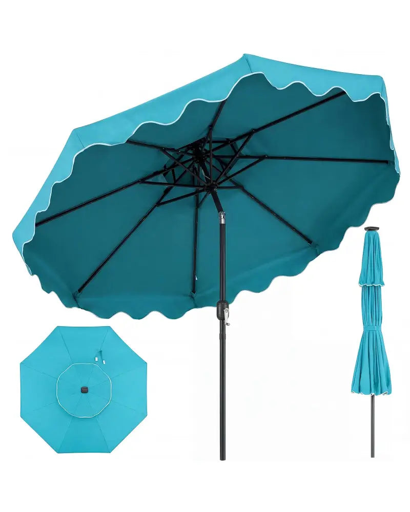 9 Feet Patio Umbrella with Push Button Tilt and Crank-Turquoise - Turquoise - Outdoor Umbrellas