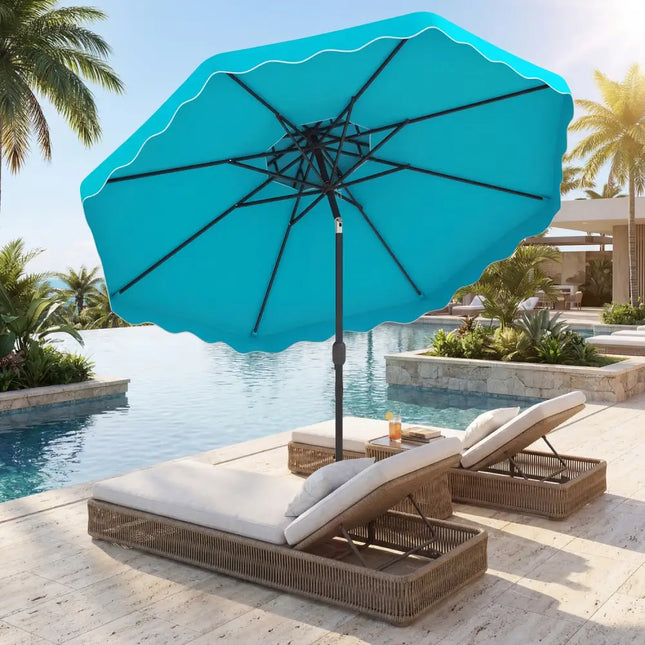 9 Feet Patio Umbrella with Push Button Tilt and Crank-Turquoise - Turquoise - Outdoor Umbrellas