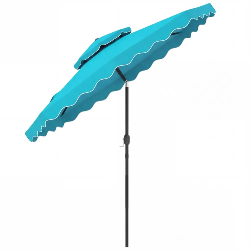 9 Feet Patio Umbrella with Push Button Tilt and Crank-Turquoise - Turquoise - Outdoor Umbrellas