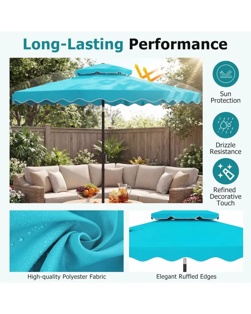 9 Feet Patio Umbrella with Push Button Tilt and Crank-Turquoise - Turquoise - Outdoor Umbrellas