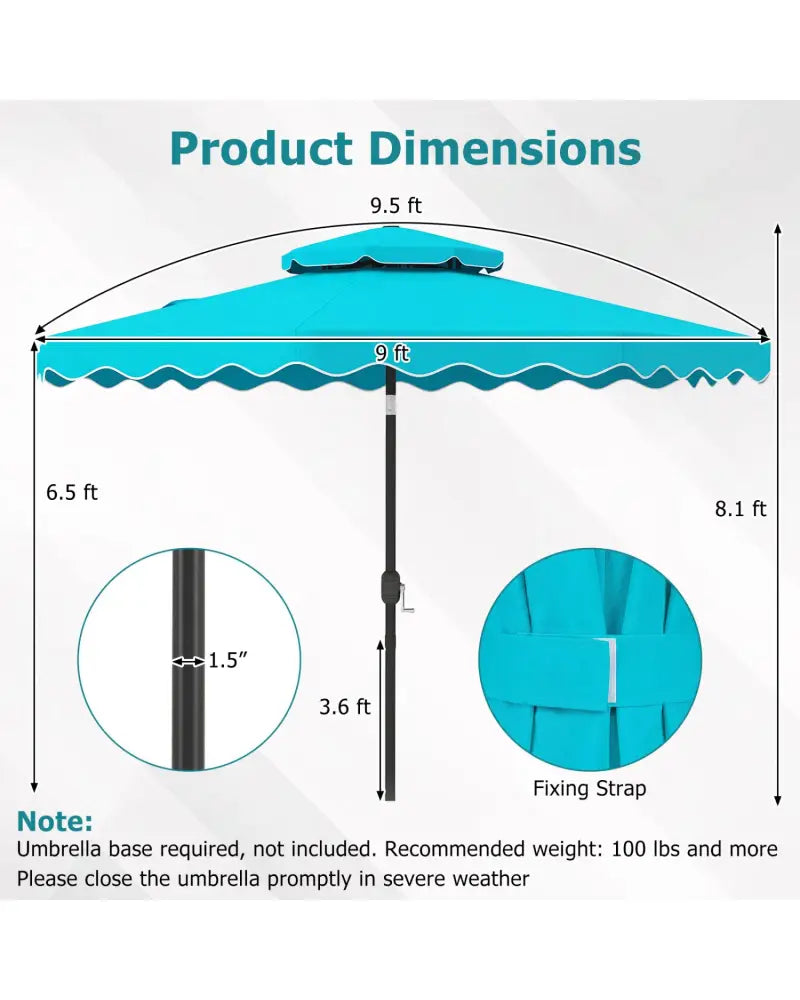 9 Feet Patio Umbrella with Push Button Tilt and Crank-Turquoise - Turquoise - Outdoor Umbrellas