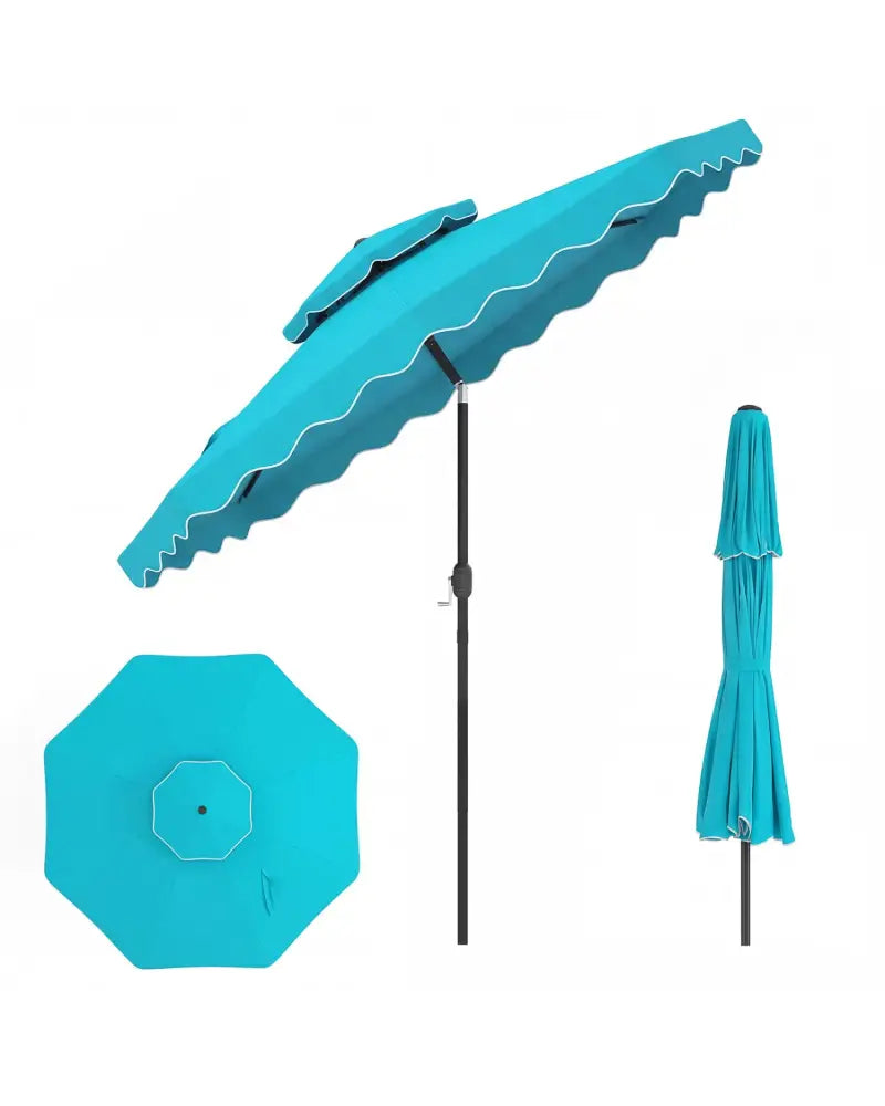 9 Feet Patio Umbrella with Push Button Tilt and Crank-Turquoise - Turquoise - Outdoor Umbrellas