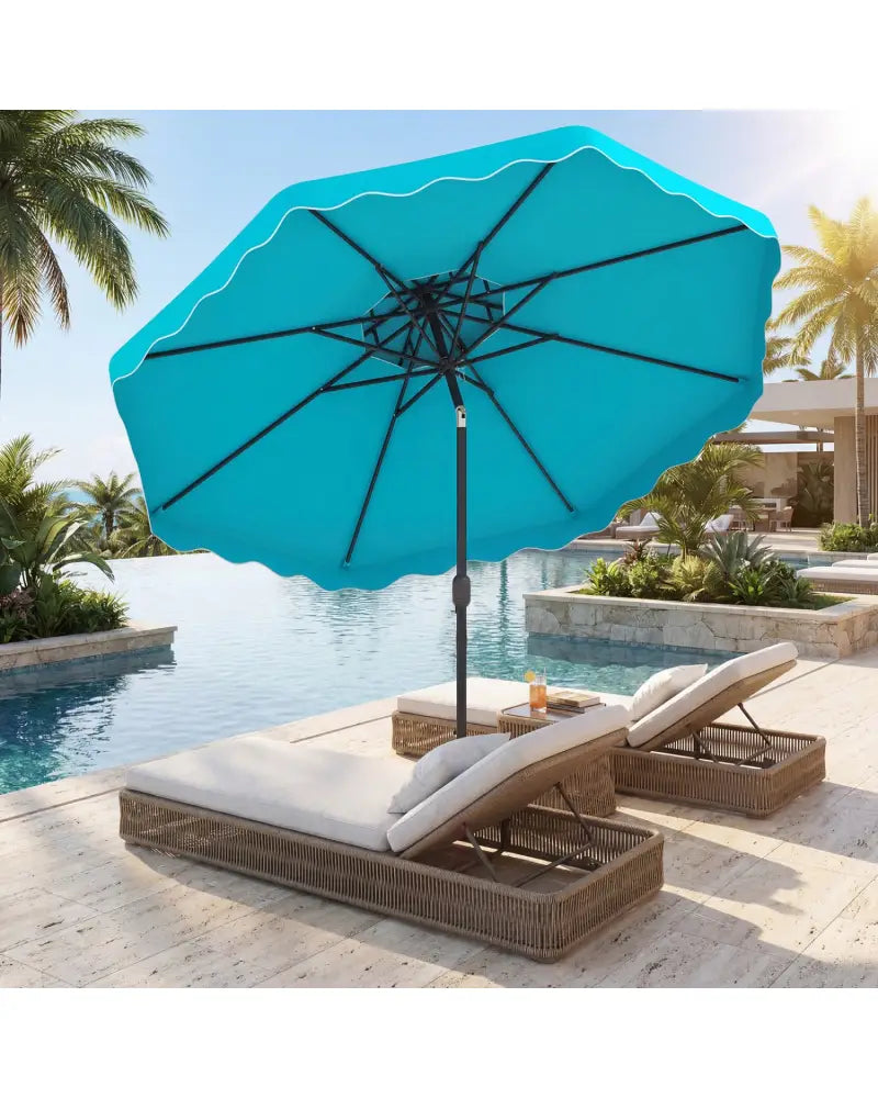 9 Feet Patio Umbrella with Push Button Tilt and Crank-Turquoise - Turquoise - Outdoor Umbrellas