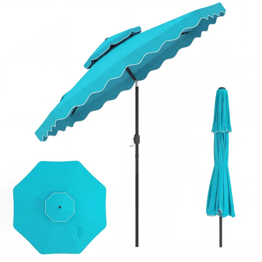 9 Feet Patio Umbrella with Push Button Tilt and Crank-Turquoise - Turquoise - Outdoor Umbrellas