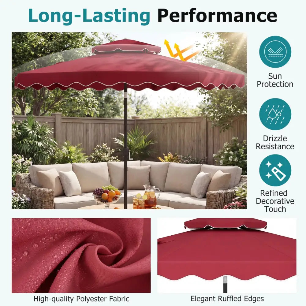 9 Feet Patio Umbrella with Push Button Tilt and Crank-Wine - Wine - Outdoor Umbrellas