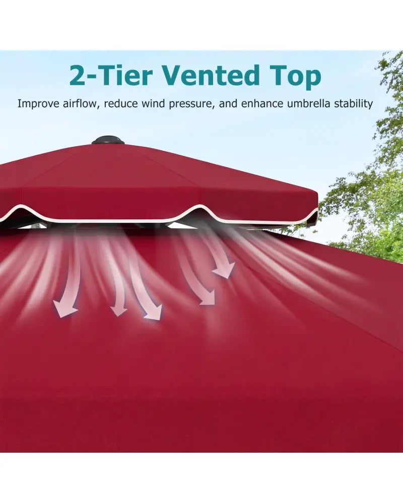 9 Feet Patio Umbrella with Push Button Tilt and Crank-Wine - Wine - Outdoor Umbrellas
