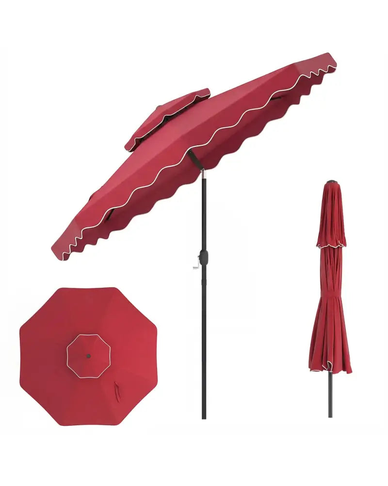 9 Feet Patio Umbrella with Push Button Tilt and Crank-Wine - Wine - Outdoor Umbrellas