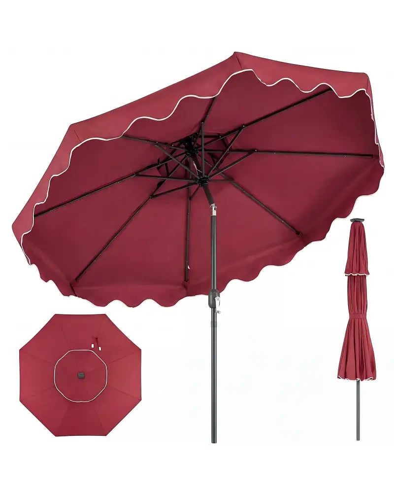 9 Feet Patio Umbrella with Push Button Tilt and Crank-Wine - Wine - Outdoor Umbrellas