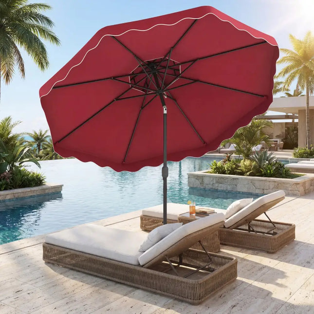 9 Feet Patio Umbrella with Push Button Tilt and Crank-Wine - Wine - Outdoor Umbrellas