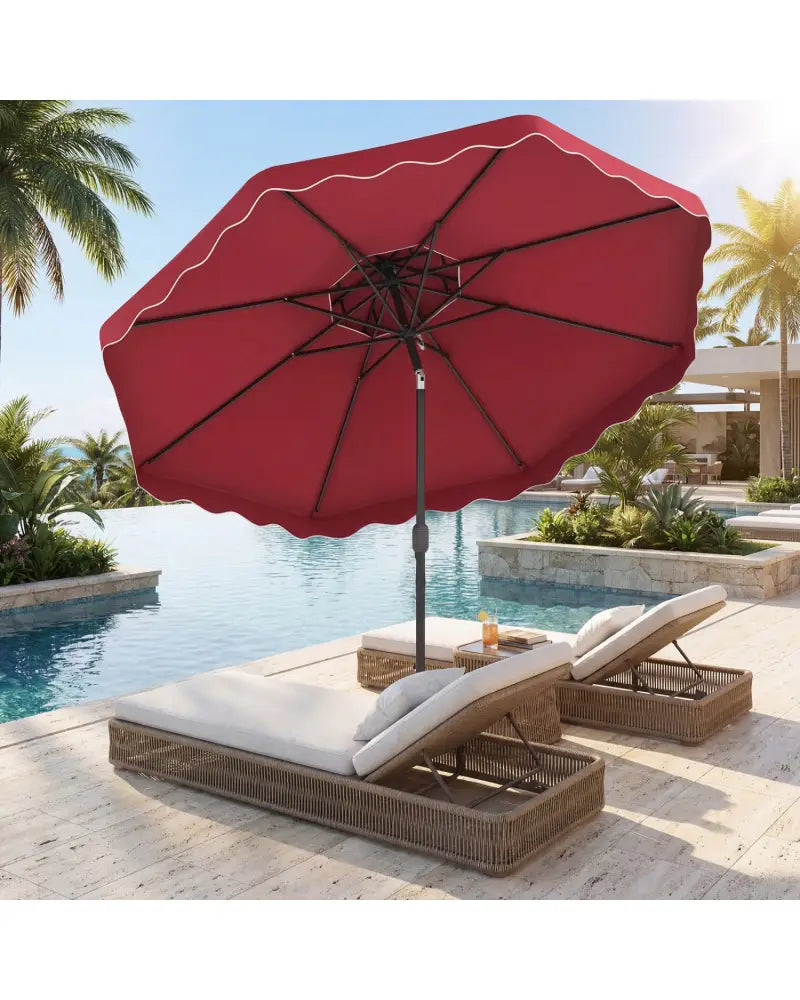9 Feet Patio Umbrella with Push Button Tilt and Crank-Wine - Wine - Outdoor Umbrellas