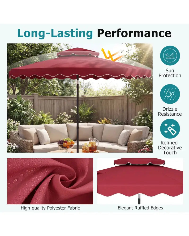 9 Feet Patio Umbrella with Push Button Tilt and Crank-Wine - Wine - Outdoor Umbrellas