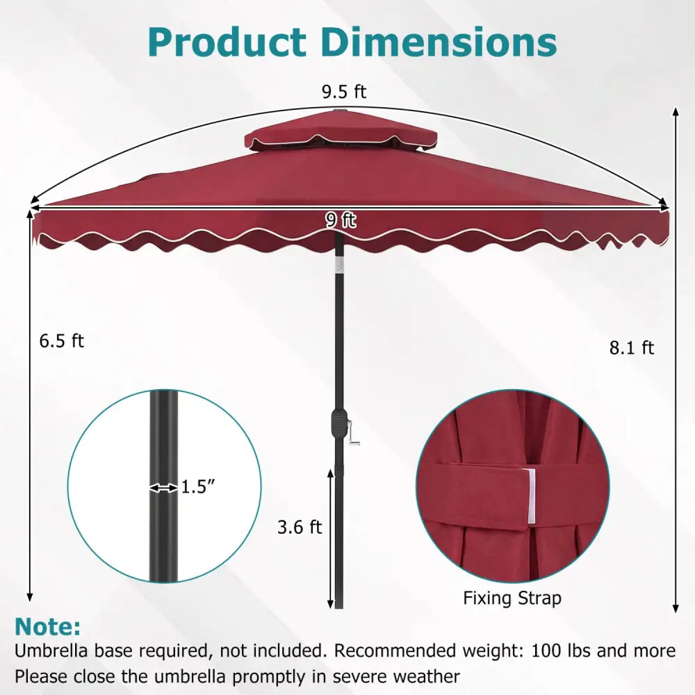 9 Feet Patio Umbrella with Push Button Tilt and Crank-Wine - Wine - Outdoor Umbrellas