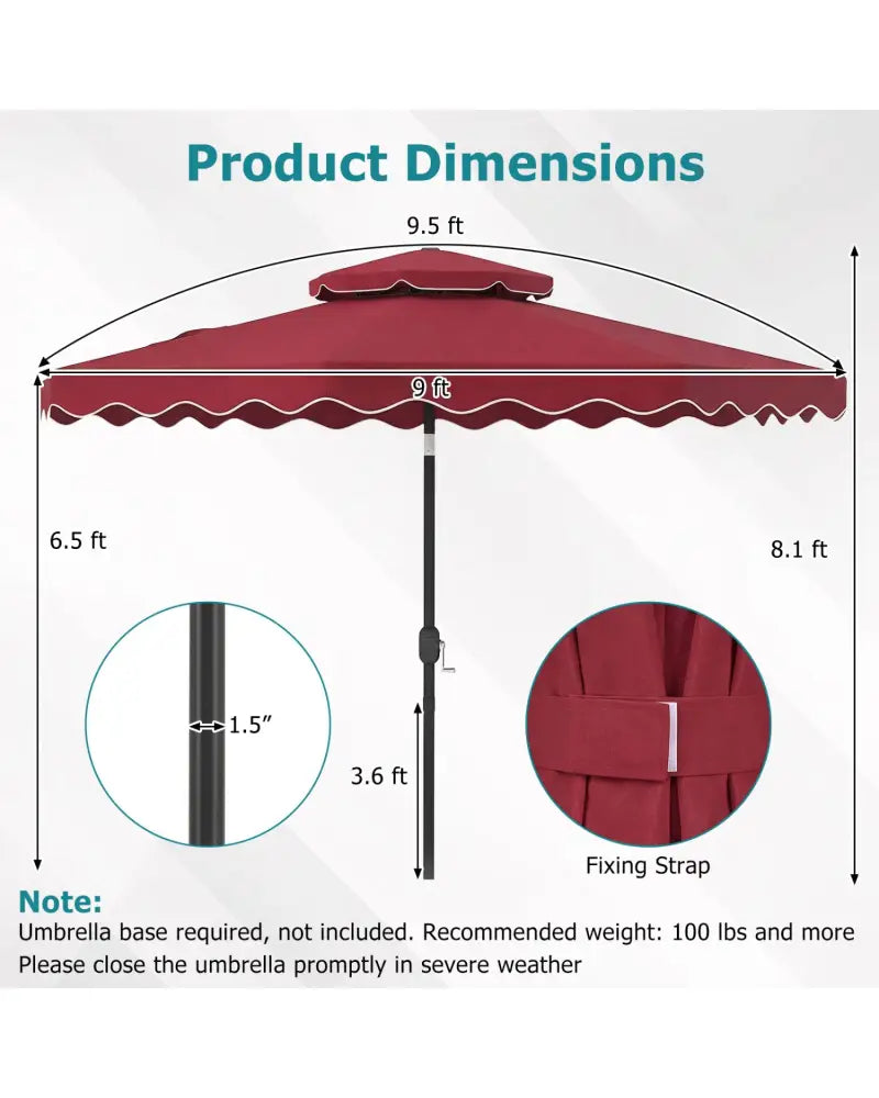 9 Feet Patio Umbrella with Push Button Tilt and Crank-Wine - Wine - Outdoor Umbrellas