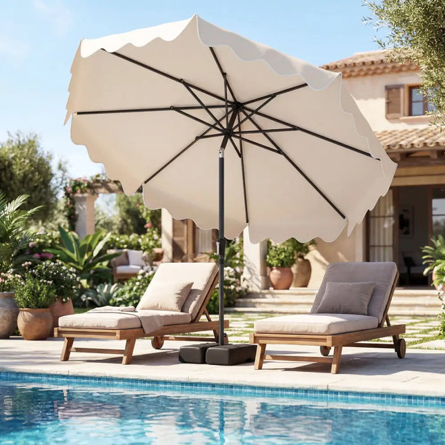 9 Feet Patio Umbrella with Weighted Base and Sandbags-Beige - Beige - Outdoor Umbrellas