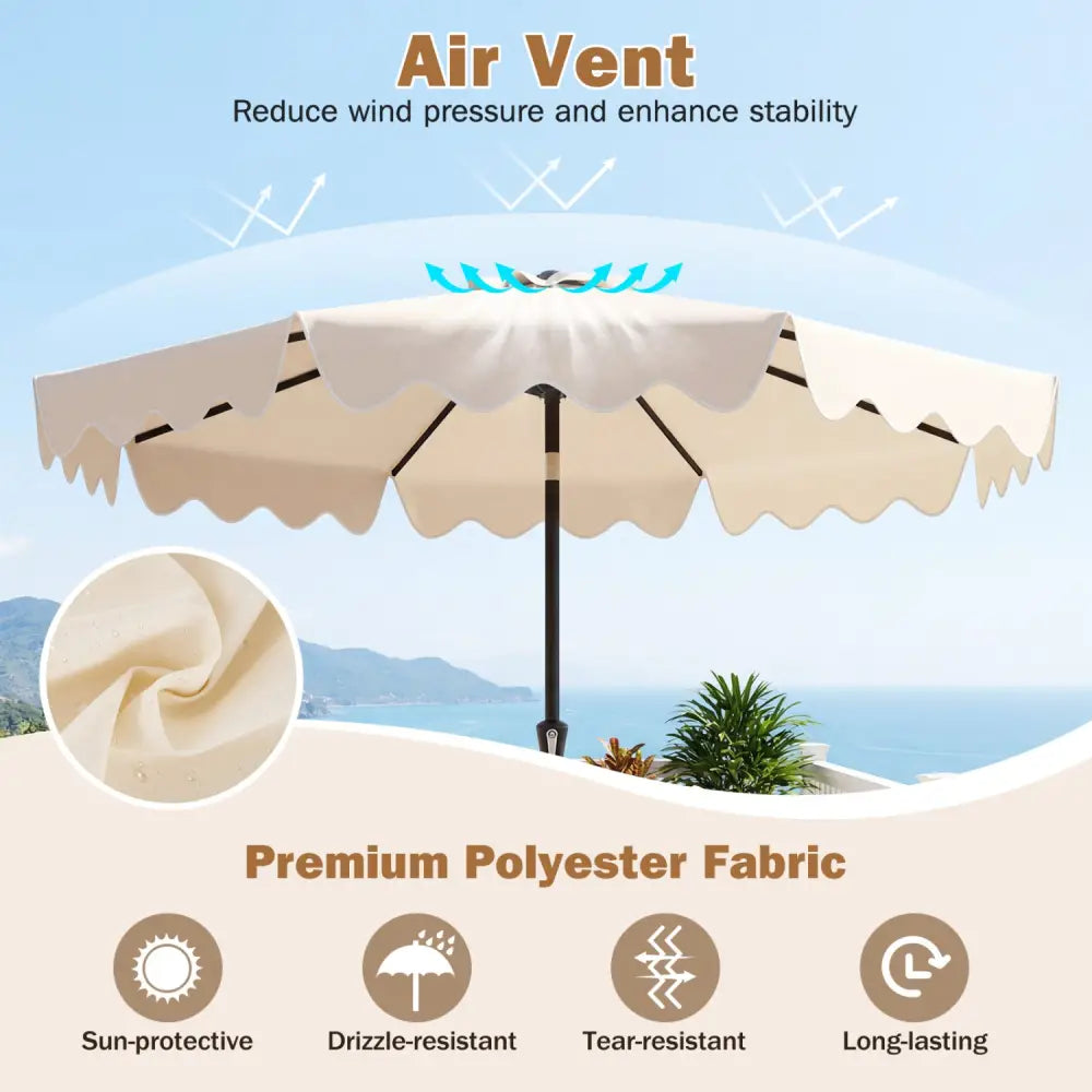9 Feet Patio Umbrella with Weighted Base and Sandbags-Beige - Beige - Outdoor Umbrellas