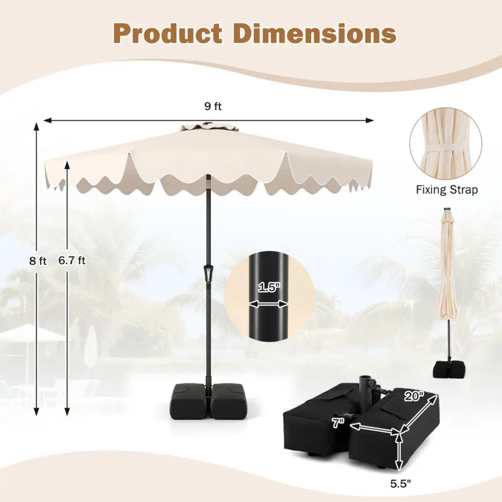 9 Feet Patio Umbrella with Weighted Base and Sandbags-Beige - Beige - Outdoor Umbrellas
