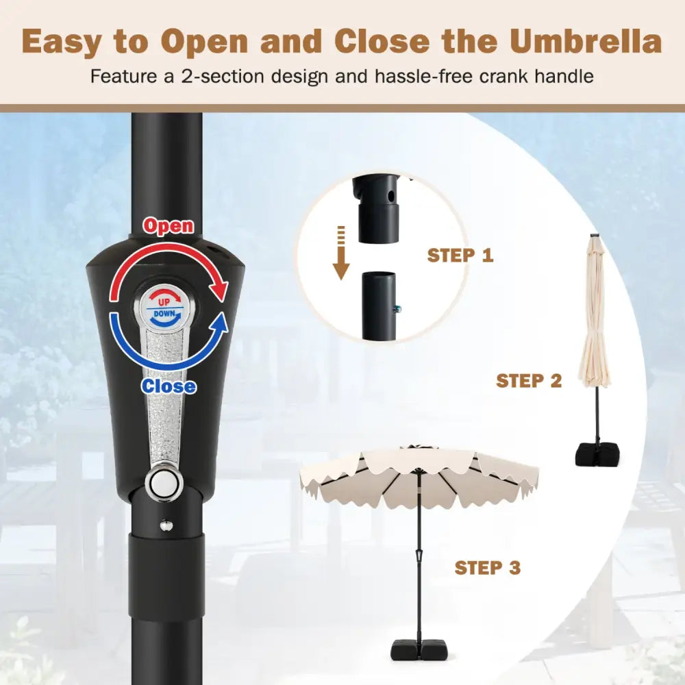 9 Feet Patio Umbrella with Weighted Base and Sandbags-Beige - Beige - Outdoor Umbrellas