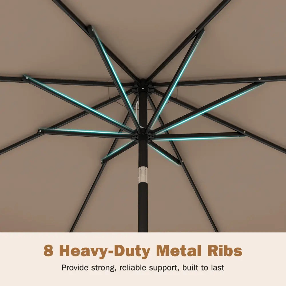 9 Feet Patio Umbrella with Weighted Base and Sandbags-Brown - Brown - Outdoor Umbrellas