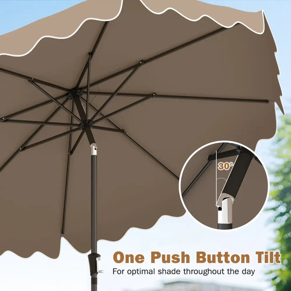 9 Feet Patio Umbrella with Weighted Base and Sandbags-Brown - Brown - Outdoor Umbrellas