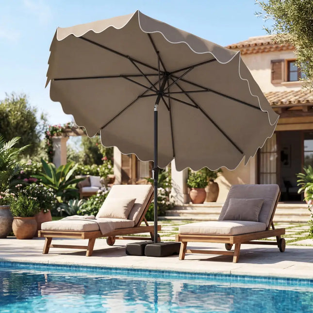 9 Feet Patio Umbrella with Weighted Base and Sandbags-Brown - Brown - Outdoor Umbrellas