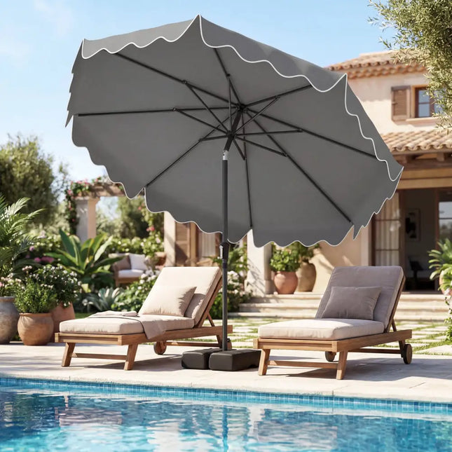9 Feet Patio Umbrella with Weighted Base and Sandbags-Gray - Gray - Outdoor Umbrellas