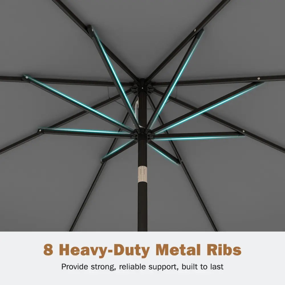 9 Feet Patio Umbrella with Weighted Base and Sandbags-Gray - Gray - Outdoor Umbrellas