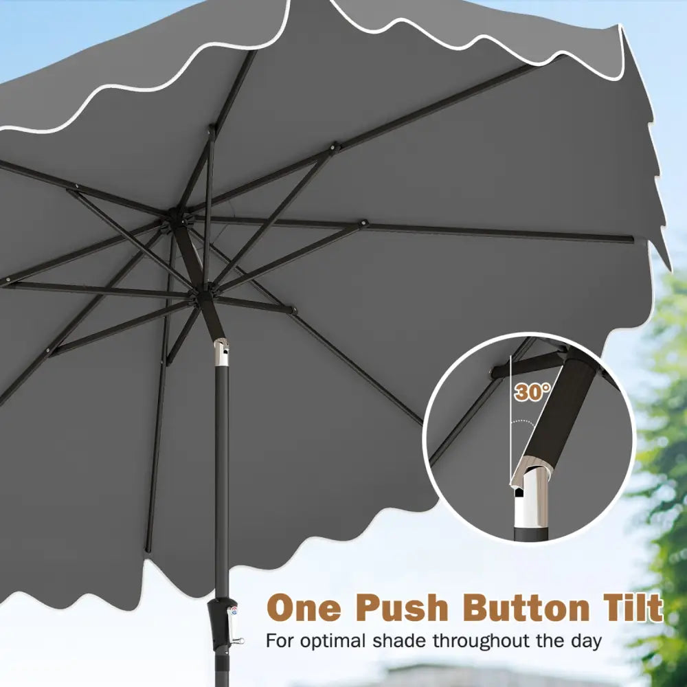 9 Feet Patio Umbrella with Weighted Base and Sandbags-Gray - Gray - Outdoor Umbrellas