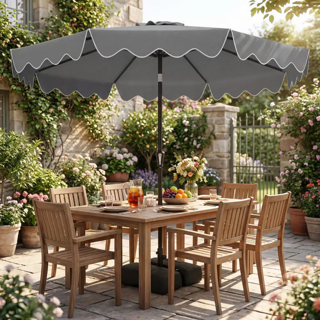 9 Feet Patio Umbrella with Weighted Base and Sandbags-Gray - Gray - Outdoor Umbrellas