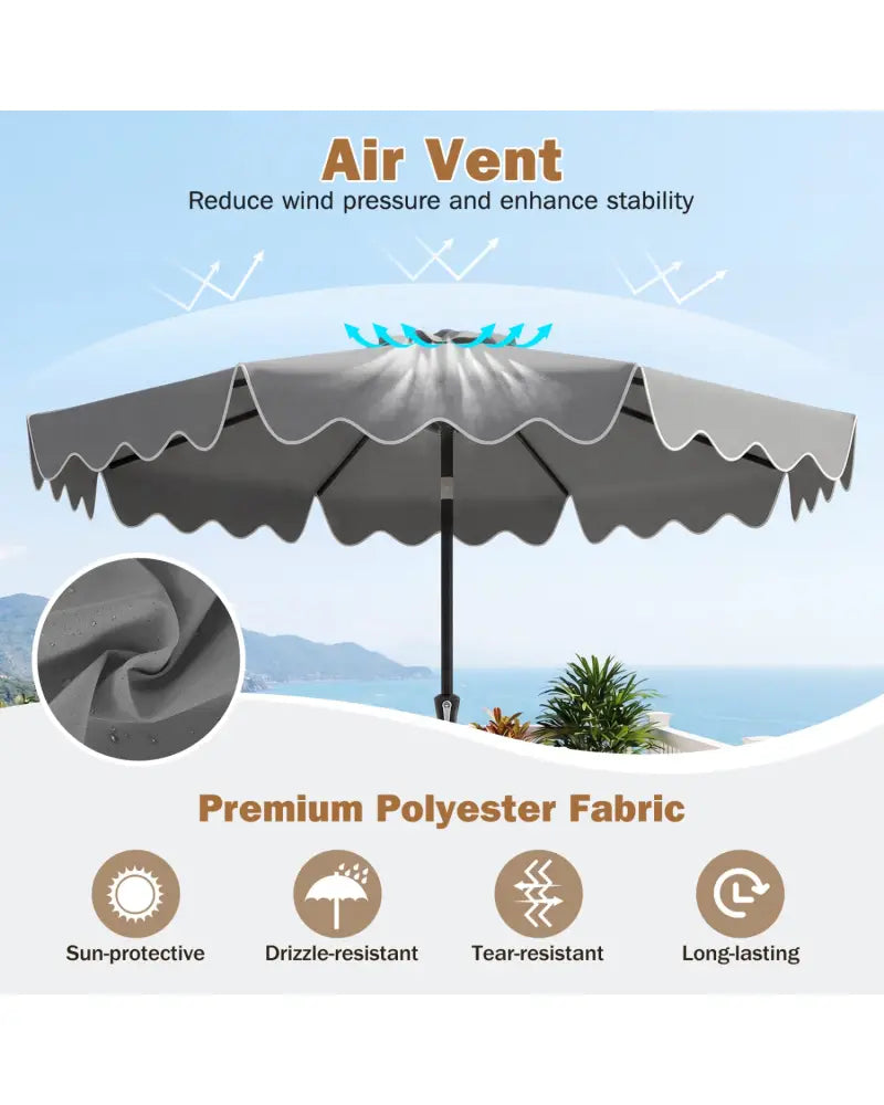 9 Feet Patio Umbrella with Weighted Base and Sandbags-Gray - Gray - Outdoor Umbrellas