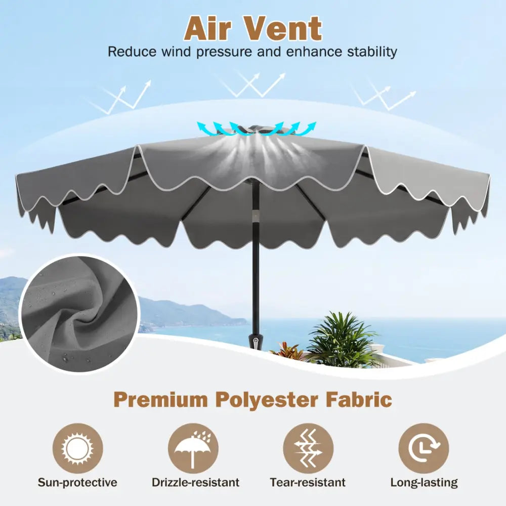 9 Feet Patio Umbrella with Weighted Base and Sandbags-Gray - Gray - Outdoor Umbrellas