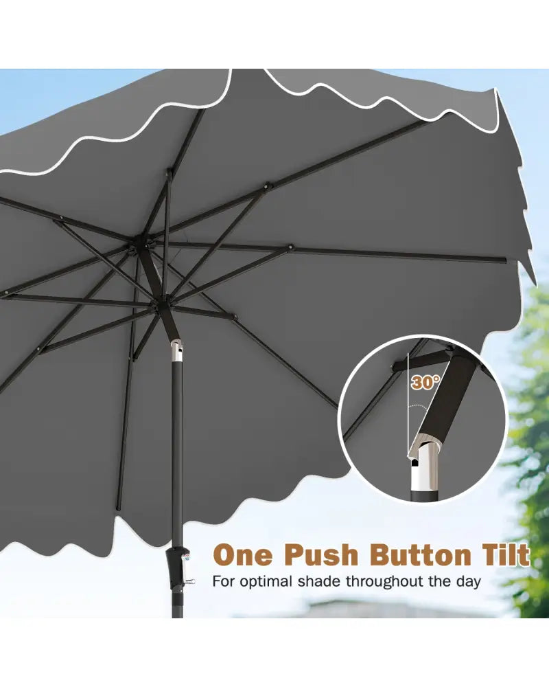 9 Feet Patio Umbrella with Weighted Base and Sandbags-Gray - Gray - Outdoor Umbrellas