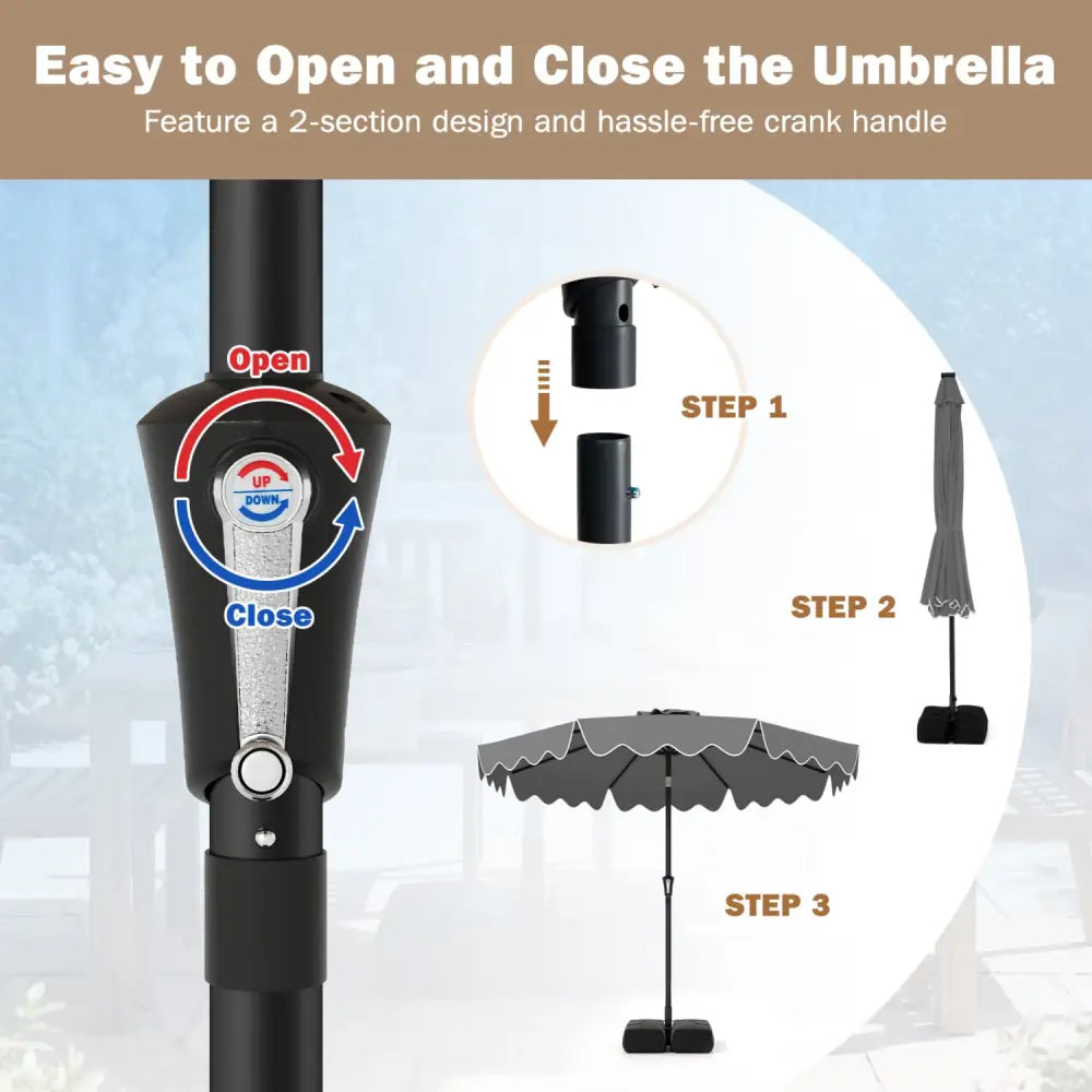 9 Feet Patio Umbrella with Weighted Base and Sandbags-Gray - Gray - Outdoor Umbrellas