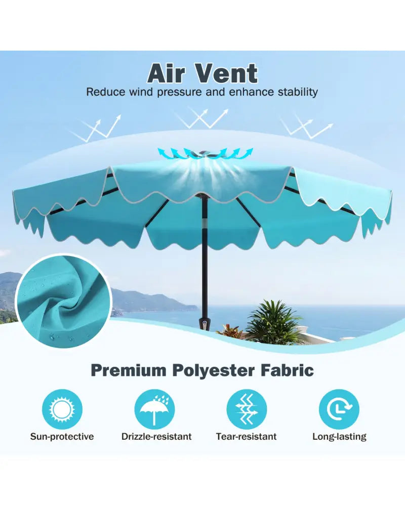 9 Feet Patio Umbrella with Weighted Base and Sandbags-Turquoise - Turquoise - Outdoor Umbrellas