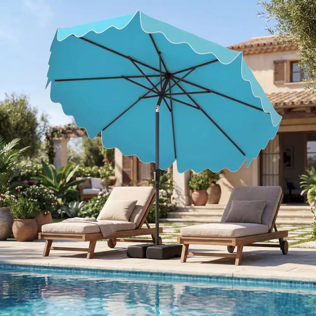 9 Feet Patio Umbrella with Weighted Base and Sandbags-Turquoise - Turquoise - Outdoor Umbrellas