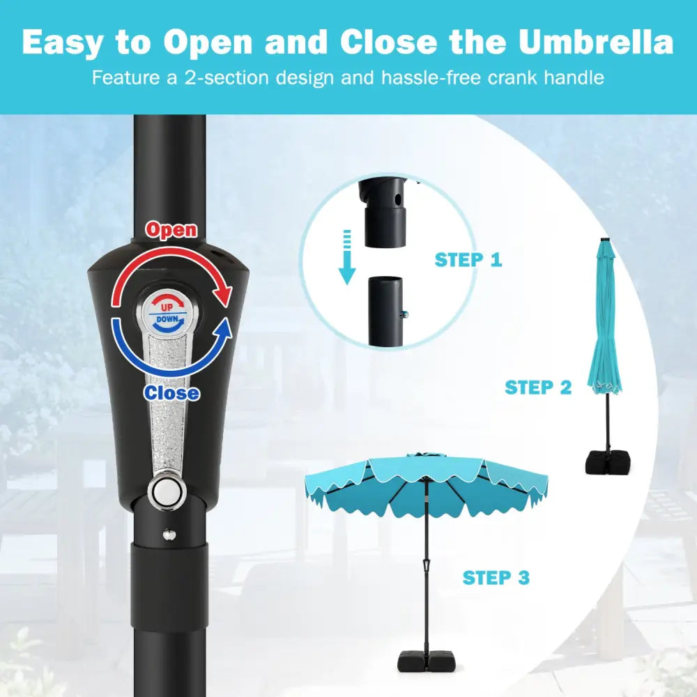 9 Feet Patio Umbrella with Weighted Base and Sandbags-Turquoise - Turquoise - Outdoor Umbrellas