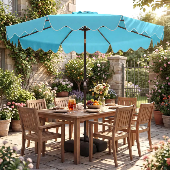 9 Feet Patio Umbrella with Weighted Base and Sandbags-Turquoise - Turquoise - Outdoor Umbrellas