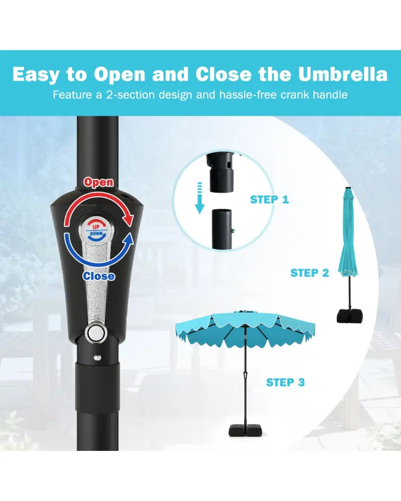 9 Feet Patio Umbrella with Weighted Base and Sandbags-Turquoise - Turquoise - Outdoor Umbrellas