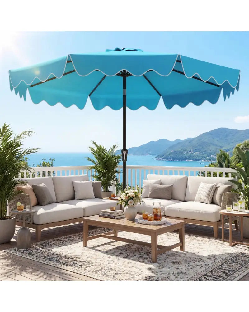 9 Feet Patio Umbrella with Weighted Base and Sandbags-Turquoise - Turquoise - Outdoor Umbrellas