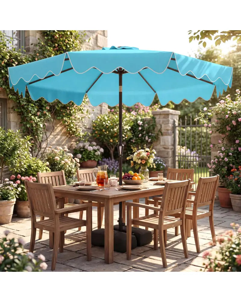 9 Feet Patio Umbrella with Weighted Base and Sandbags-Turquoise - Turquoise - Outdoor Umbrellas