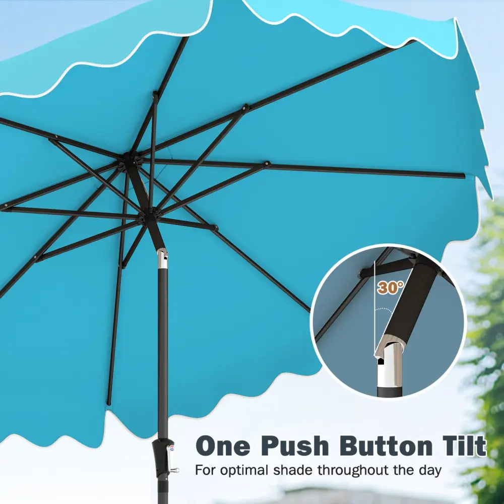 9 Feet Patio Umbrella with Weighted Base and Sandbags-Turquoise - Turquoise - Outdoor Umbrellas