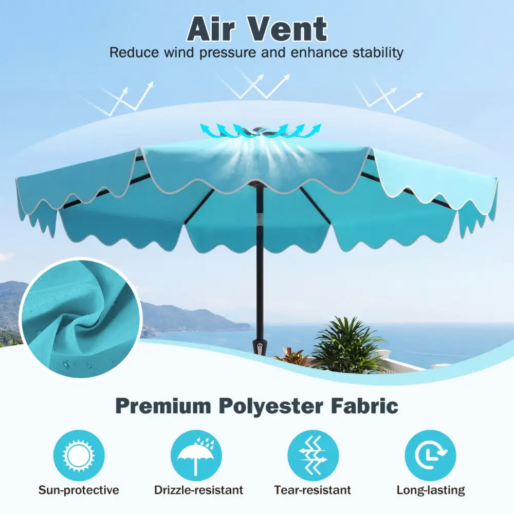 9 Feet Patio Umbrella with Weighted Base and Sandbags-Turquoise - Turquoise - Outdoor Umbrellas