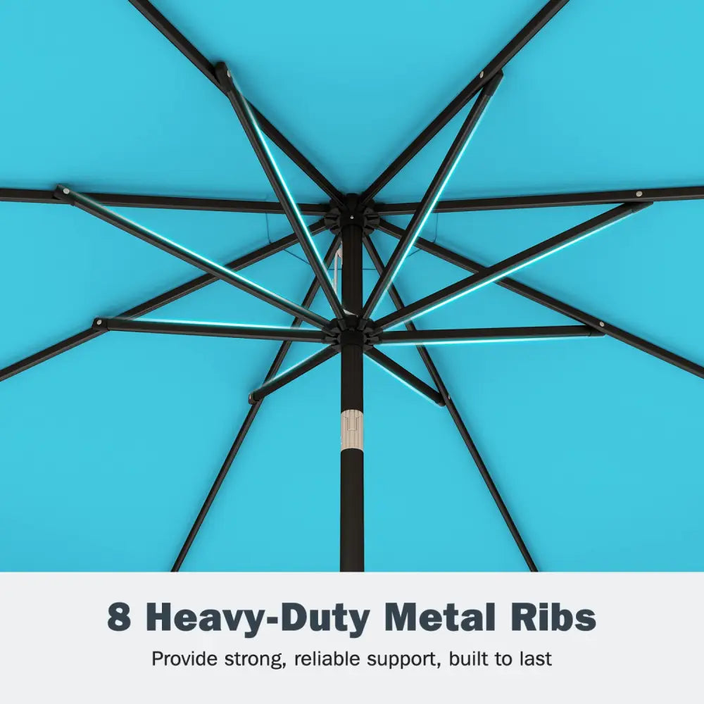 9 Feet Patio Umbrella with Weighted Base and Sandbags-Turquoise - Turquoise - Outdoor Umbrellas