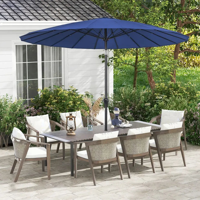 9 Feet Round Patio Umbrella with 18 Fiberglass Ribs-Navy - Navy - Outdoor Umbrellas