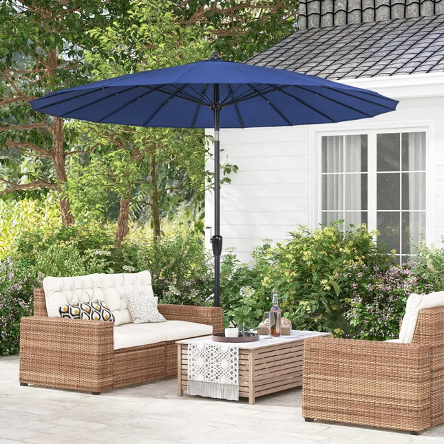 9 Feet Round Patio Umbrella with 18 Fiberglass Ribs-Navy - Navy - Outdoor Umbrellas