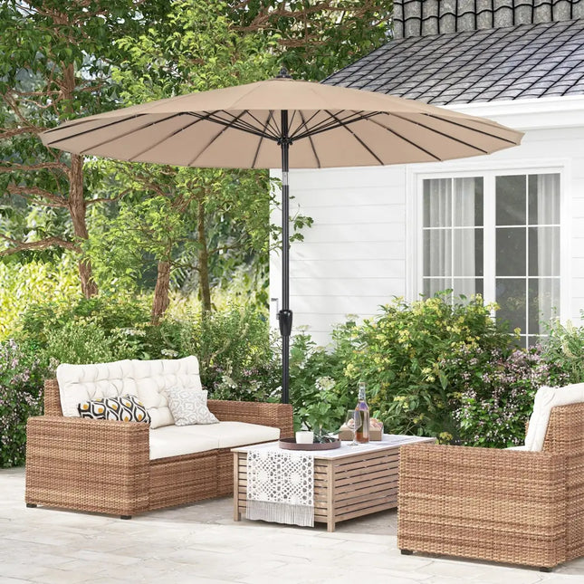 9 Feet Round Patio Umbrella with 18 Fiberglass Ribs-Tan - Tan - Outdoor Umbrellas