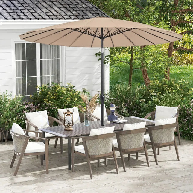 9 Feet Round Patio Umbrella with 18 Fiberglass Ribs-Tan - Tan - Outdoor Umbrellas