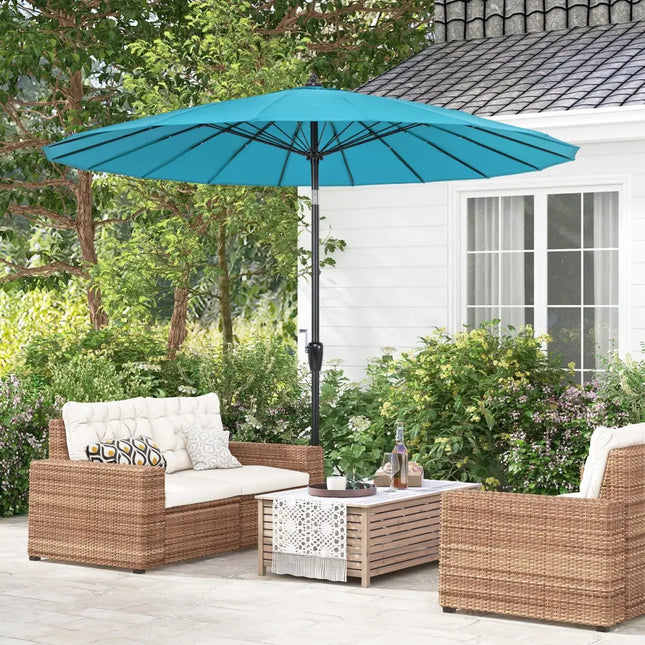 9 Feet Round Patio Umbrella with 18 Fiberglass Ribs-Turquoise - Turquoise - Outdoor Umbrellas
