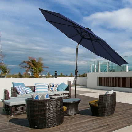 9 Feet Solar LED Lighted Patio Market Umbrella Tilt Adjustment Crank Lift-Dark Blue - Dark Blue - Outdoor Umbrellas