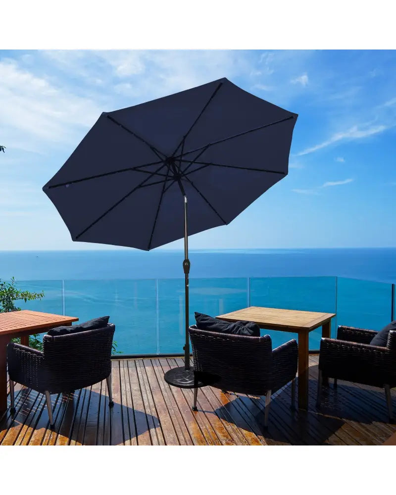 9 Feet Solar LED Lighted Patio Market Umbrella Tilt Adjustment Crank Lift-Dark Blue - Dark Blue - Outdoor Umbrellas