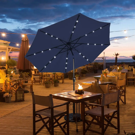 9 Feet Solar LED Lighted Patio Market Umbrella Tilt Adjustment Crank Lift-Dark Blue - Dark Blue - Outdoor Umbrellas